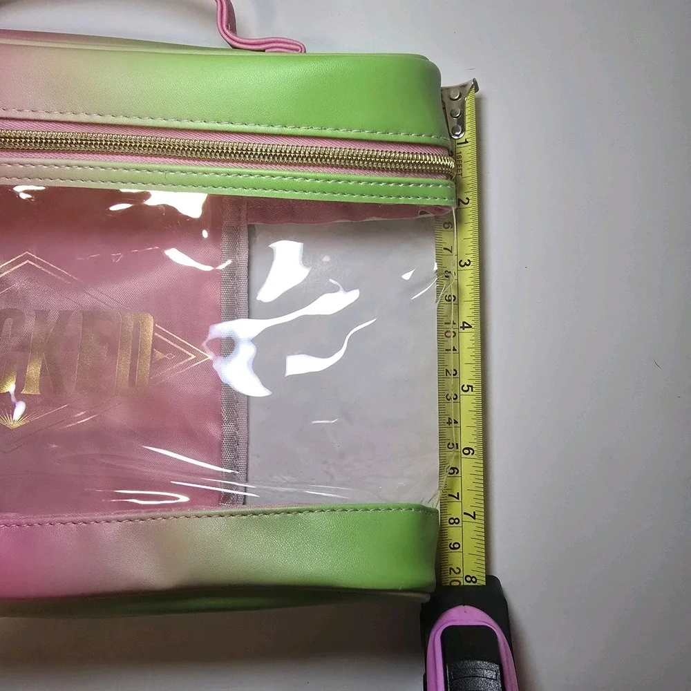 Wicked Pink Green Ombre Clear Cosmetic Travel Bag Organizer Gold Zip